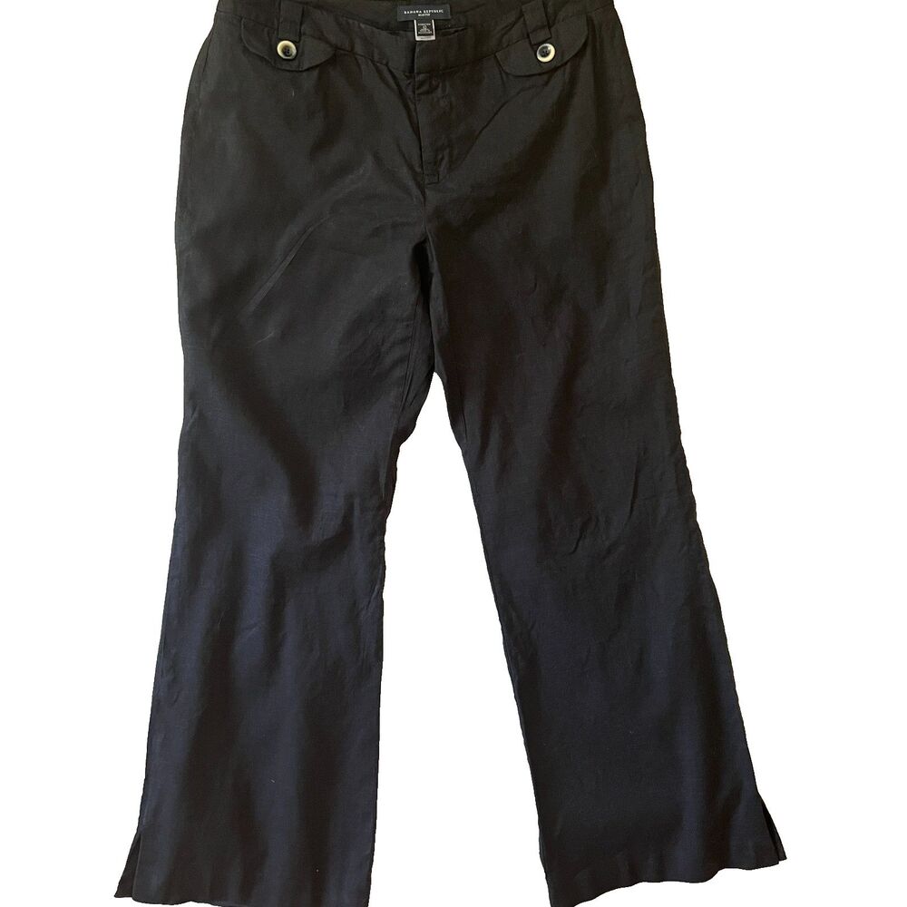 Banana Republic Pants Womens 10 Martin Fit Stretch Linen Blend Black Wide Leg